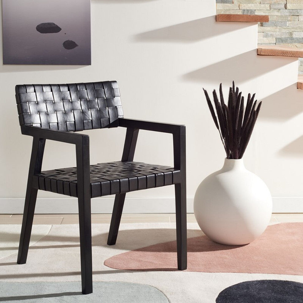 Safavieh Cire Leather Dining Chair, Black