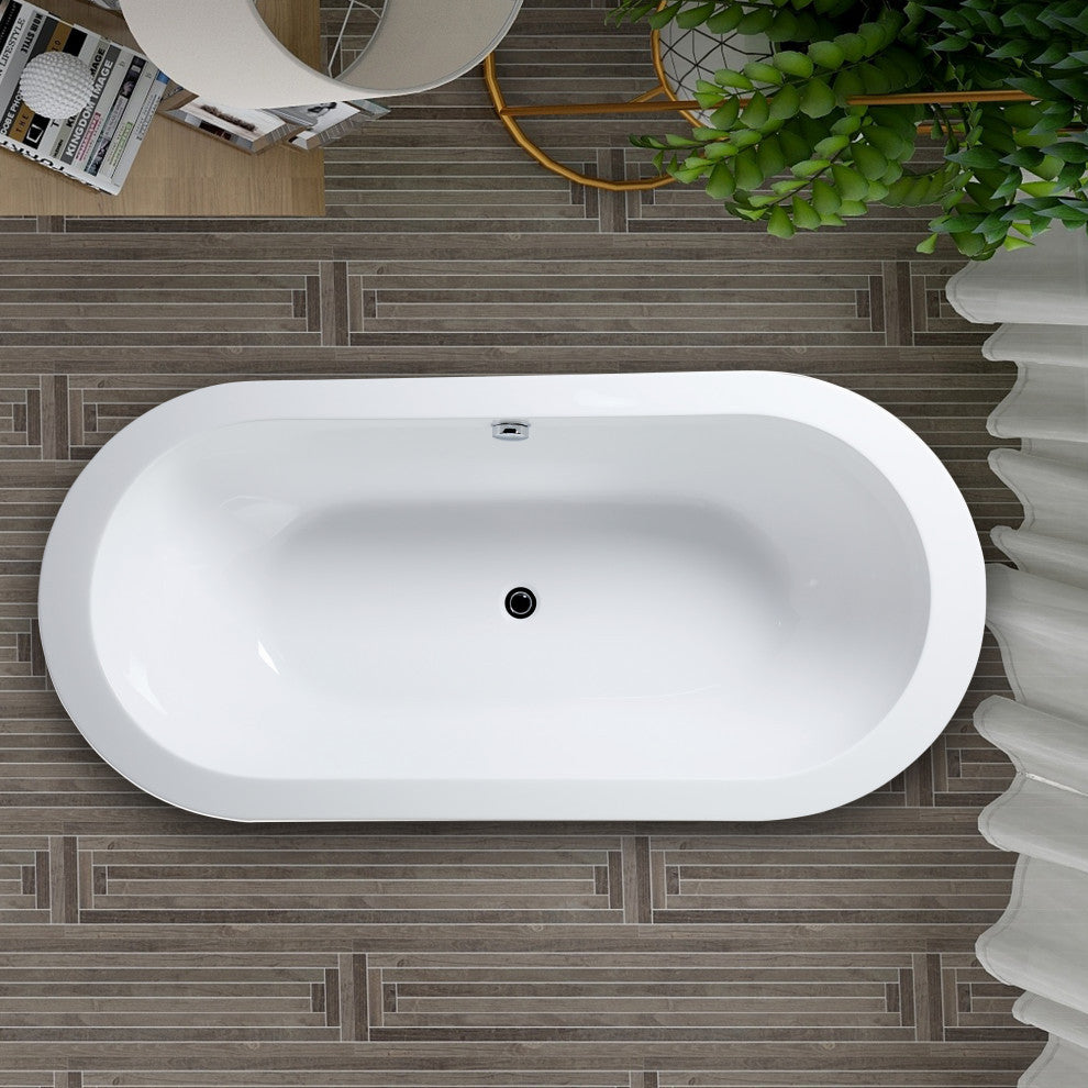 Vanity Art Freestanding Acrylic Soaking Bathtub, White, 71" x 34"