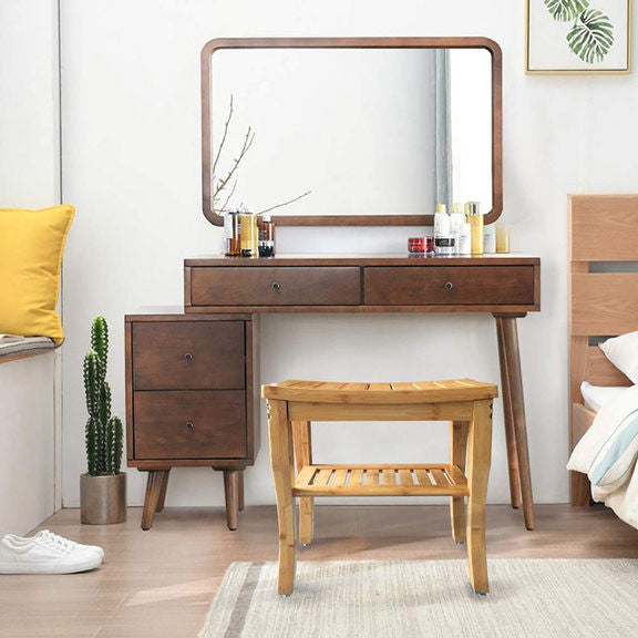 Bamboo Shower Bathroom Bench With Shelf 18"