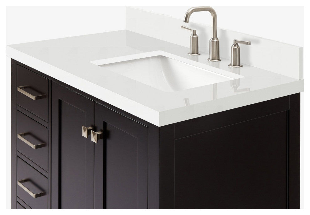 Cambridge Espresso 37" Right Offset Rectangle Sink Vanity With Quartz Countertop