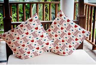 Spring Garden Polyester Indoor/Outdoor Pillow, White-Red, 20"x20"