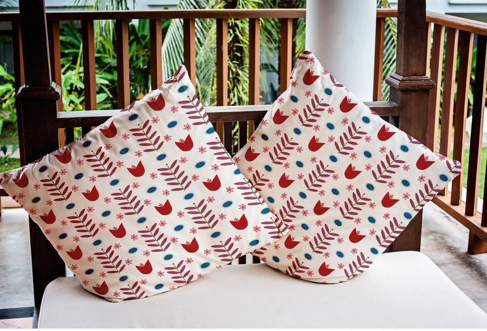 Spring Garden Polyester Indoor/Outdoor Pillow, White-Red, 20"x20"