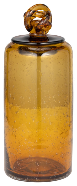 Glass, 12" Jar, Knot Lid Dark Amber