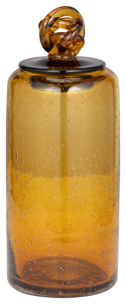 Glass, 12" Jar, Knot Lid Dark Amber
