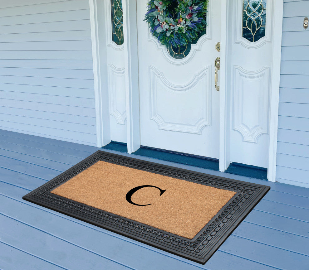 Rubber And Coir, Black/Beige  24"x39" Heavy Duty Outdoor Monogrammed Doormat, C