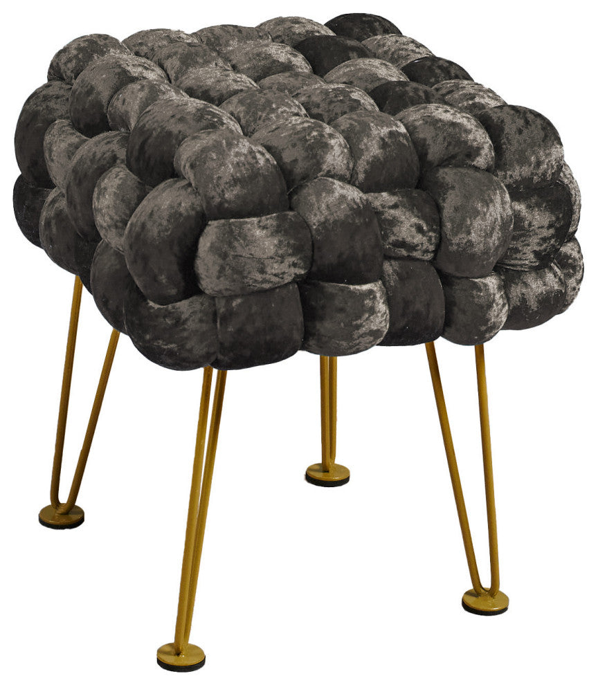 Crushed Velvet Pouf Stool, Chocolate, 16''x16''x16''