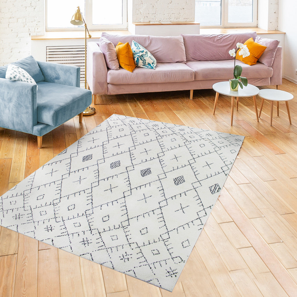 Soft Plush Boho Moroccan Pile Shag Accent Rug 5 x 7, White
