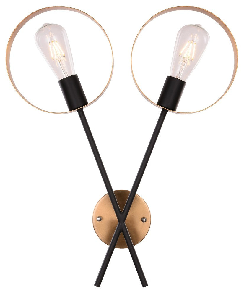 2-Light Black and Gold Metal Wall Sconce