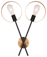 2-Light Black and Gold Metal Wall Sconce