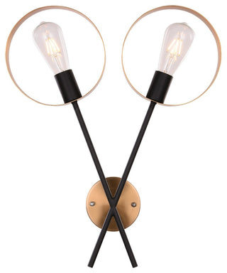 2-Light Black and Gold Metal Wall Sconce