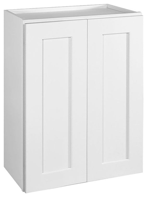 Wall Mount Storage Cabinet, Soft Closing Framed Door & Inner Shelves, White, 27"