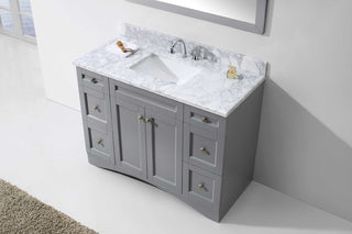 Virtu Elise 48" Single Bathroom Vanity, White , Black Granite Top, Mirror