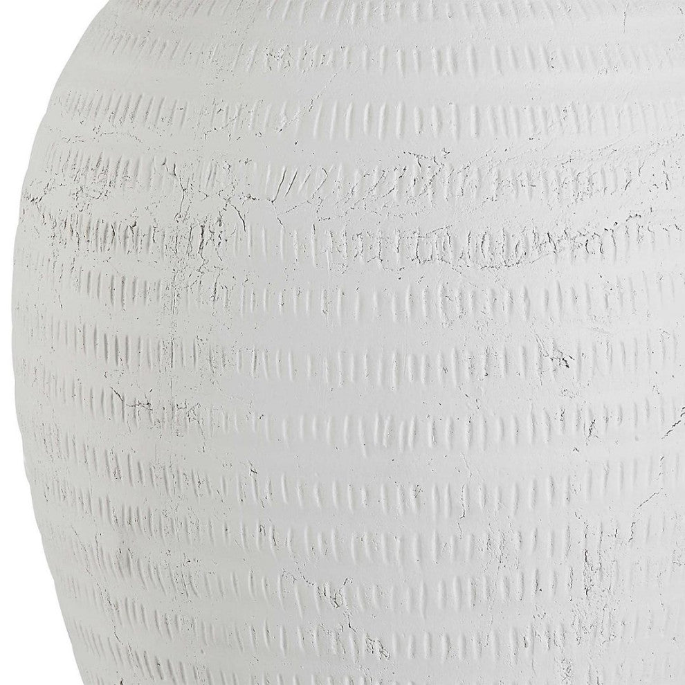 Classic Chalk White Carved Ceramic Table Lamp 29 in Matte Round Textured