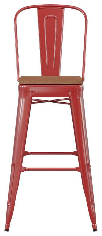 Kai Commercial Grade 30" High Indoor-Outdoor Counter Stool w/Removable Back, Red/Teak