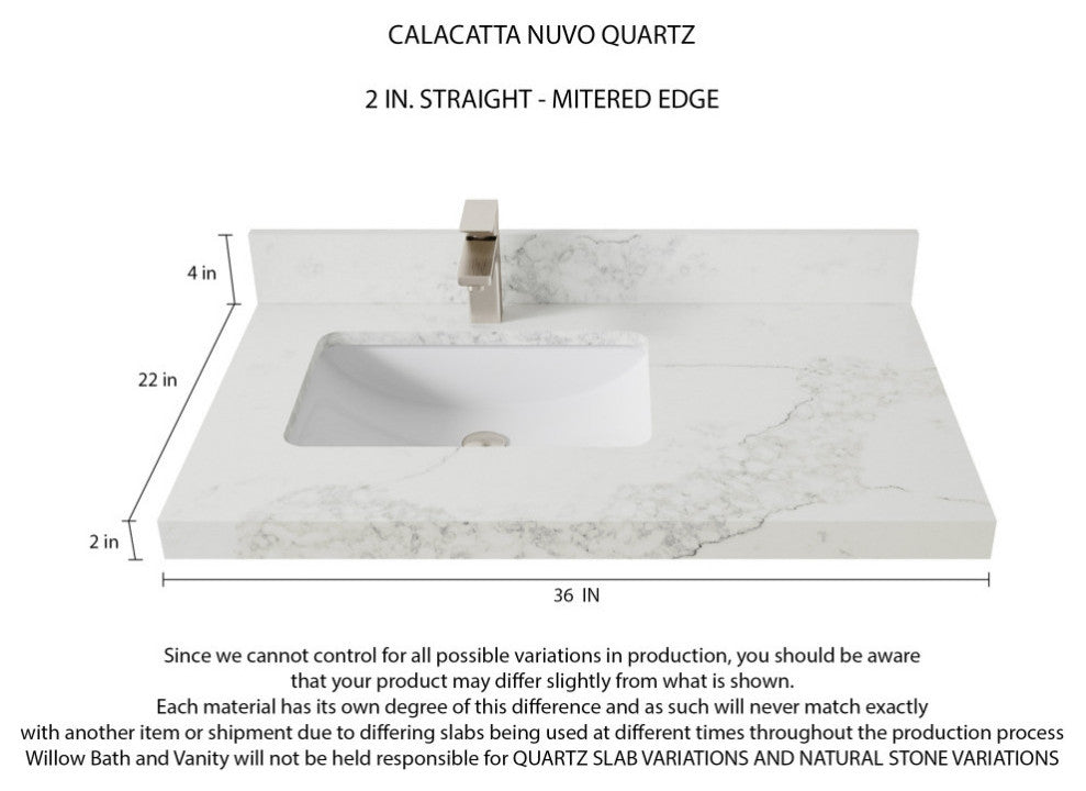 Malibu 36 Left Offset Bath Vanity in White  2" Calacatta Nuvo