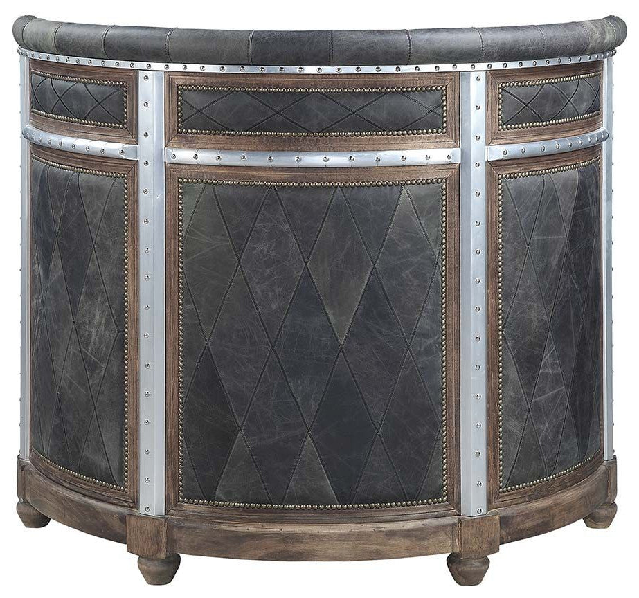 Top Grain Leather Bar Table With 2 Doors and 2 Drawers