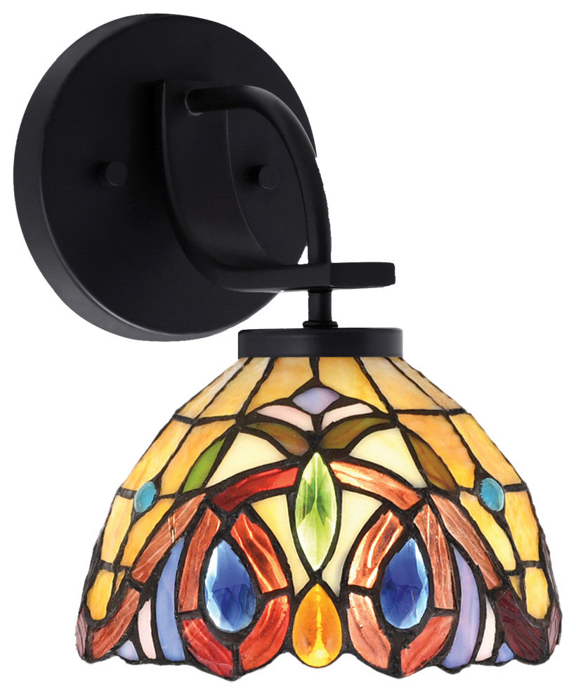 Cavella 1 Light Wall Sconce, Matte Black Finish, 7" Lynx Art Glass