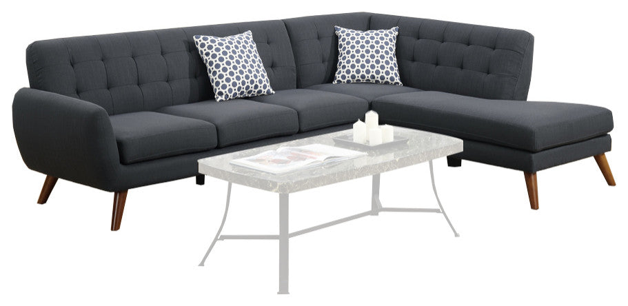Benzara BM168751 Polyfiber 2 Pieces Sectional With 2 Pillows, Dark Gray