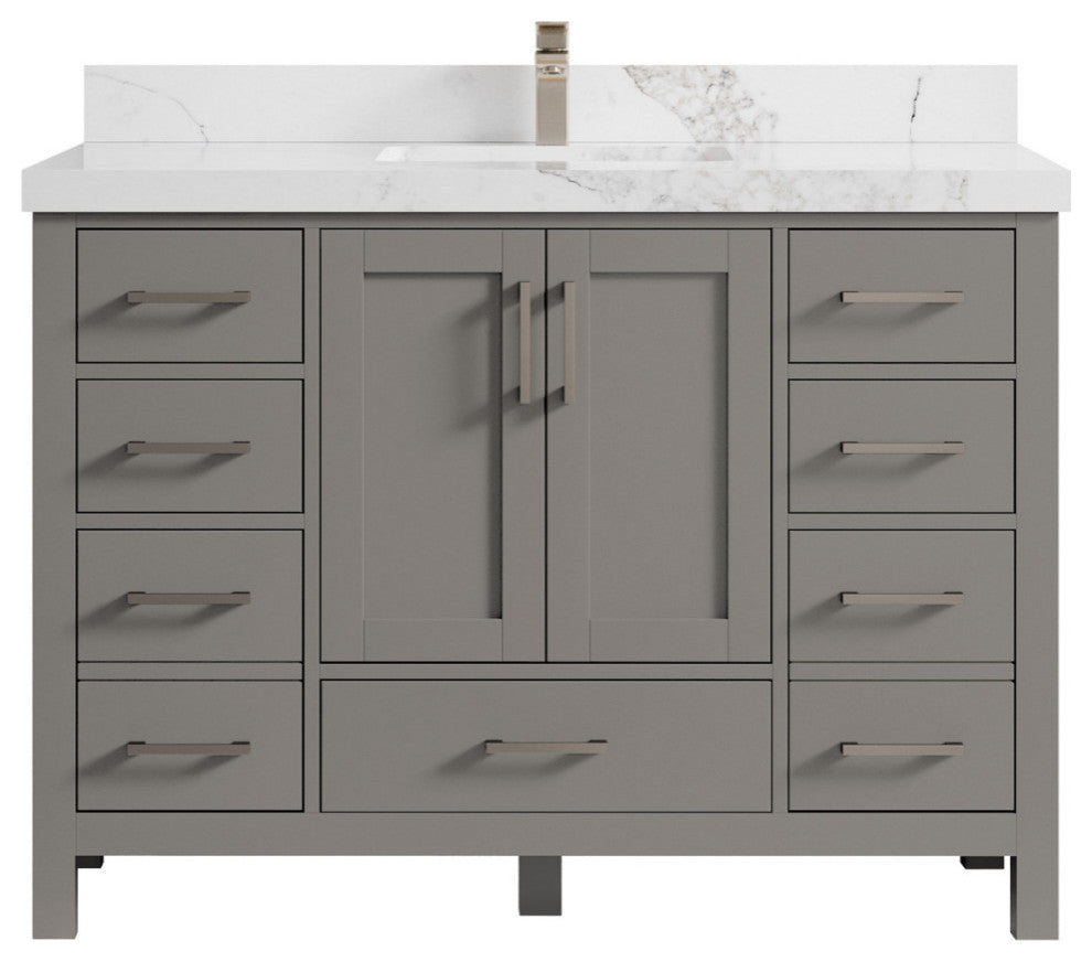 Malibu 48 Single Sink Bath Vanity in Elephant Skin Gray 2" Calacatta Nuvo