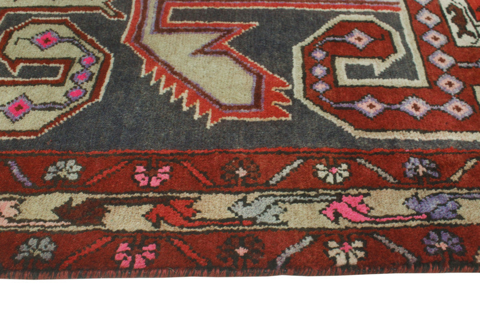 Fine Vintage Distressed Iyapo Navy/Burgundy Runner, 3'5x10'6