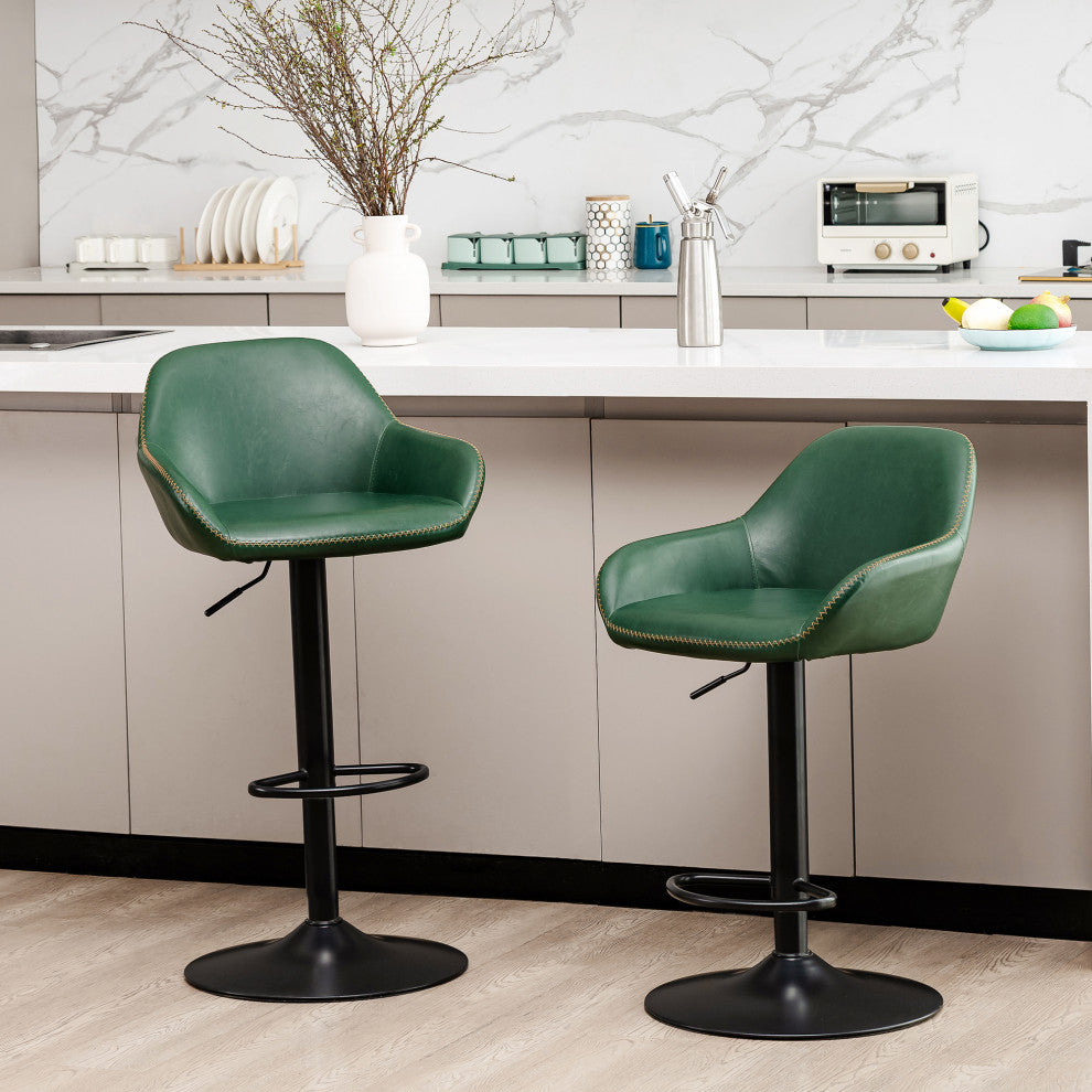 Hunter Green Vintage Leatherette Bar Stool, Set of 2