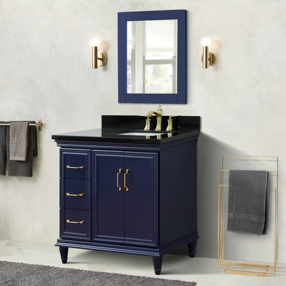 37" Single Vanity, Blue Finish With Black Galaxy