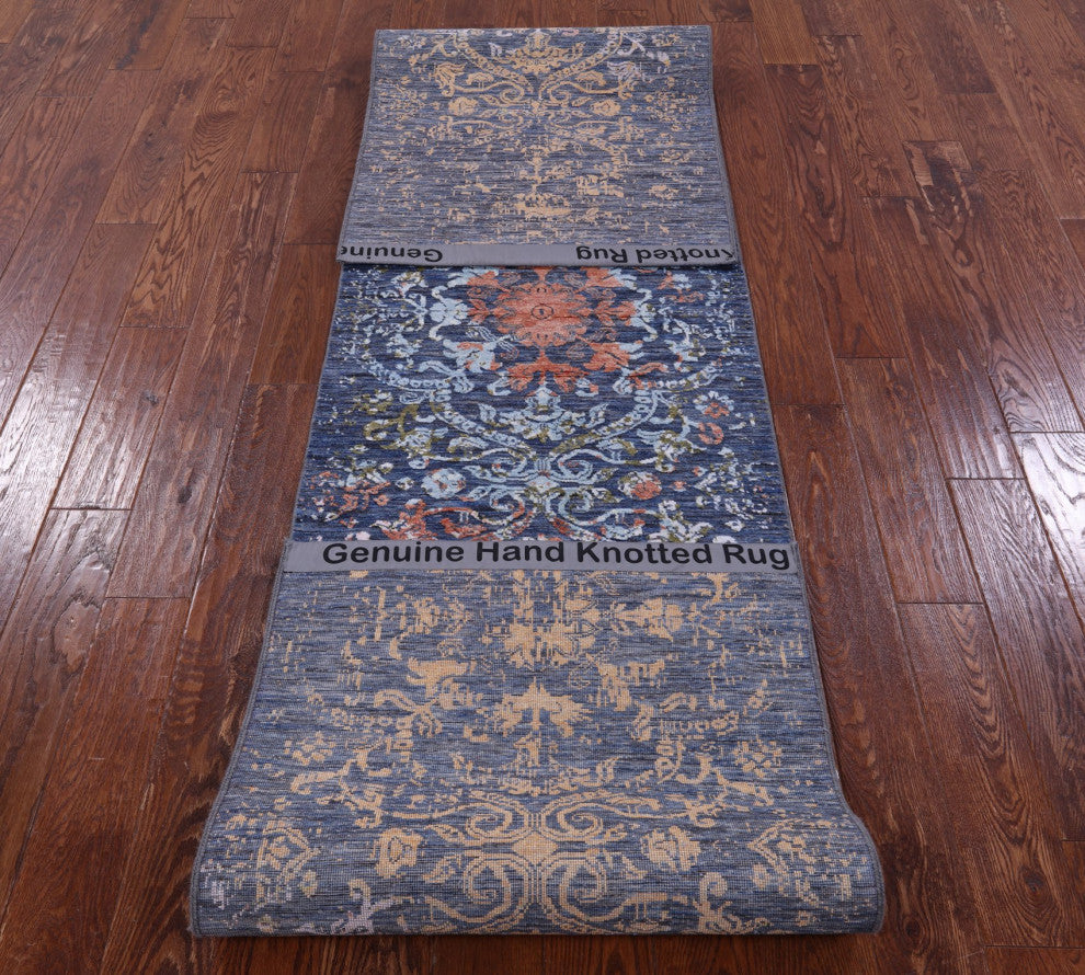 Runner Modern Handmade Wool and Silk Rug 2' 6" X 12' 0" Q11822