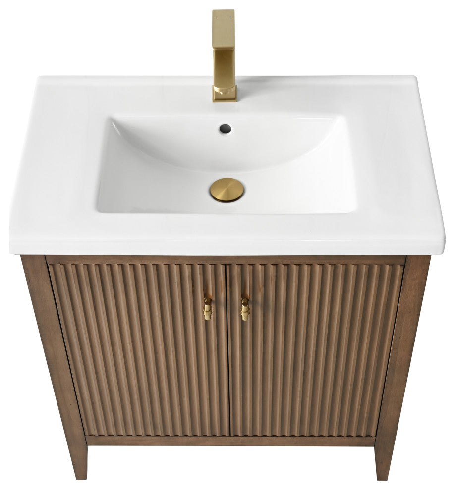 Vanity Art Freestanding Vanity, Walnut, 30", Single Sink, Golden Brushed