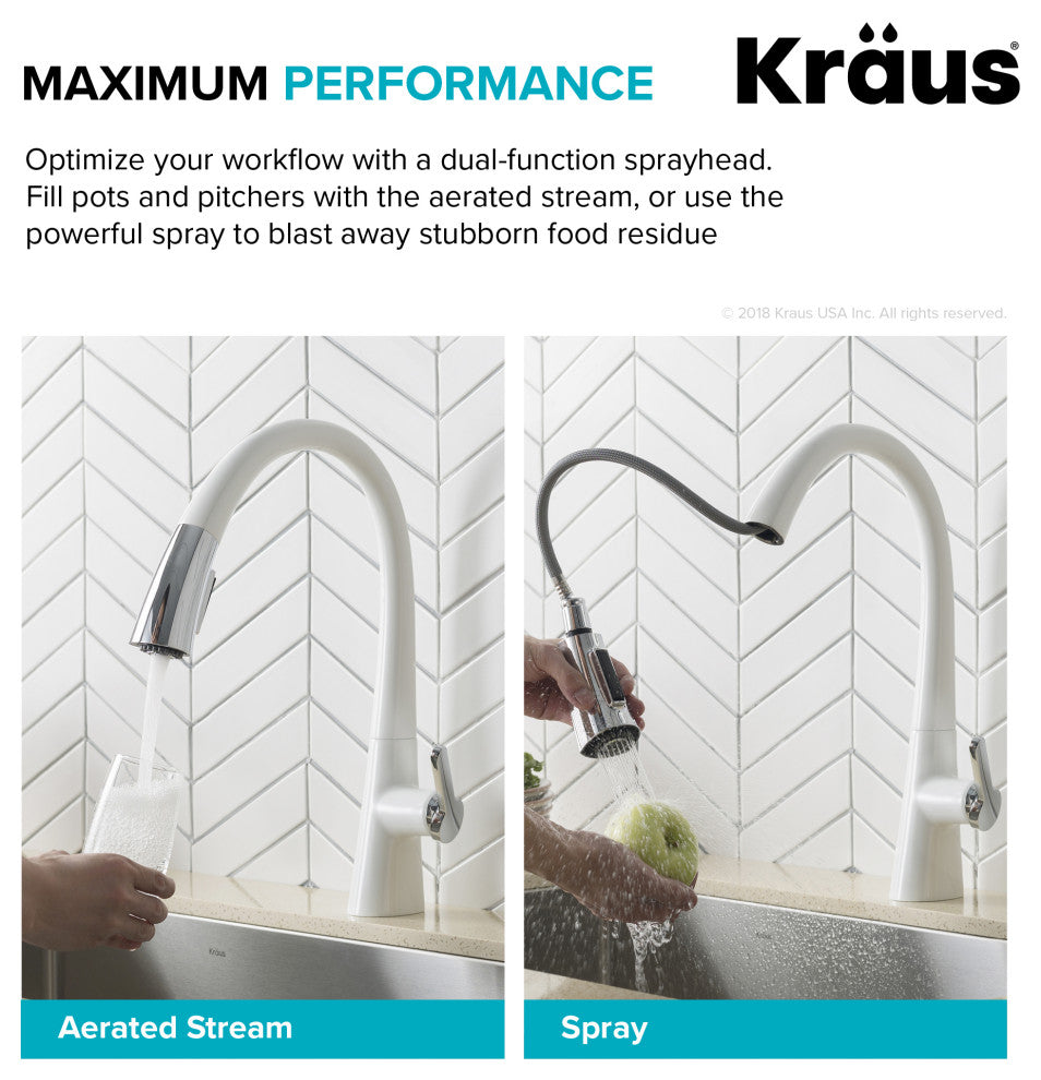 Nolen Pull-Down 1-Hole Kitchen Faucet Chrome White