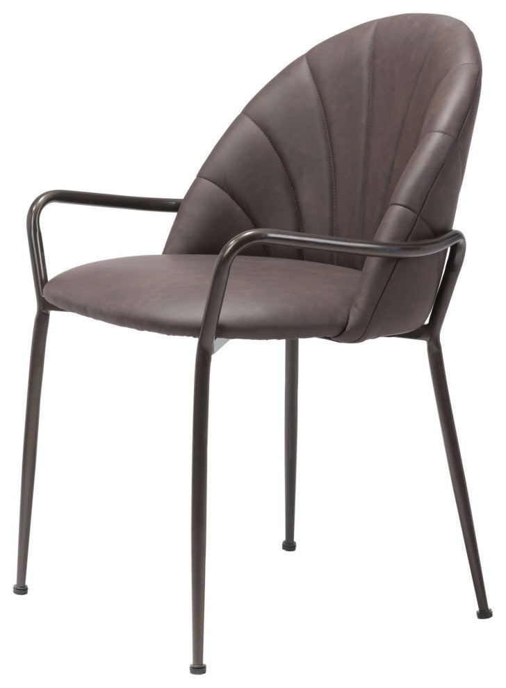 Dining Chair, Set of 2, Faux Vinyl Leather, Steel, Brown Black, Brown, Cafe