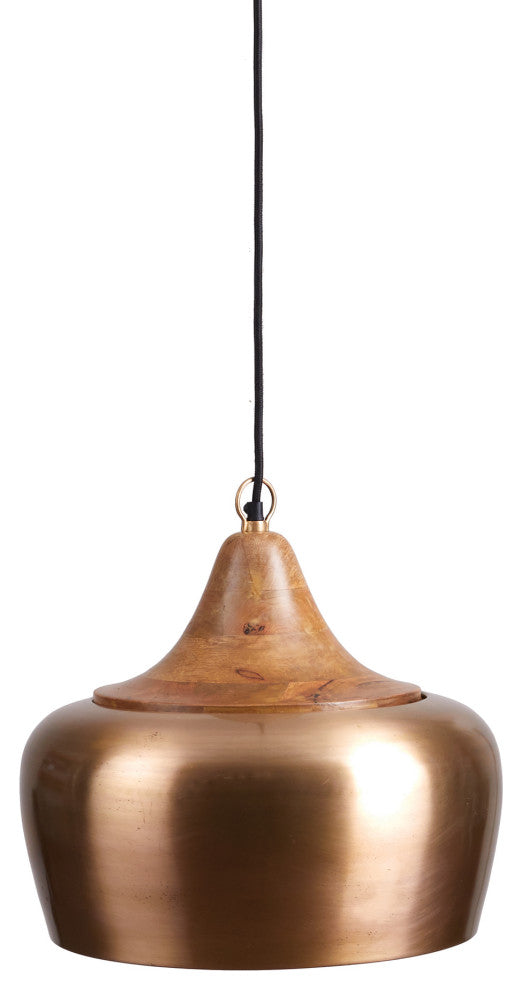 Classic Contemporary Brass Bronze 1 Light Pendant Dome Wood Farmhouse 16 in