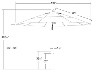 11' Fiberglass Umbrella With White Frame, Terrace Adobe, 11'