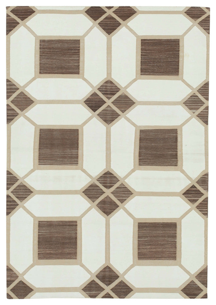Rug N Carpet - Handmade Wool 3' 7'' x 5' 2'' Geometric Dhurrie Kilim Rug