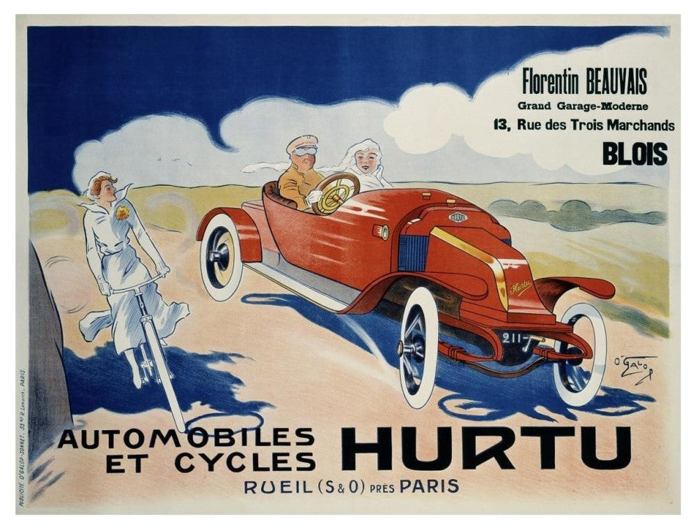 "Hurtu Automobiles et Cycles" Digital Paper Print by O'Galop, 46"x35"