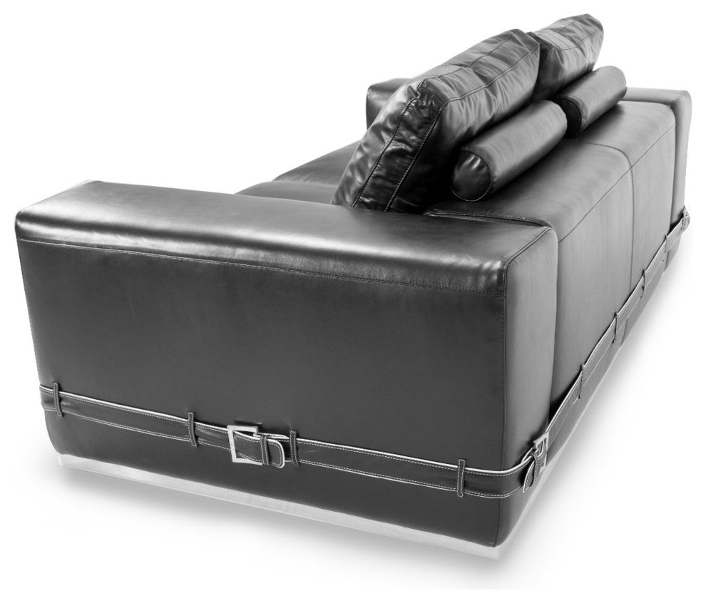 AICO Michael Amini Mia Bella Ciras Leather Love Seat, Black