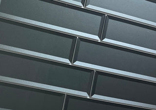 Forever 4"x16" Reverse Bevel Glass Subway Tile,Glossy Gray, Piece