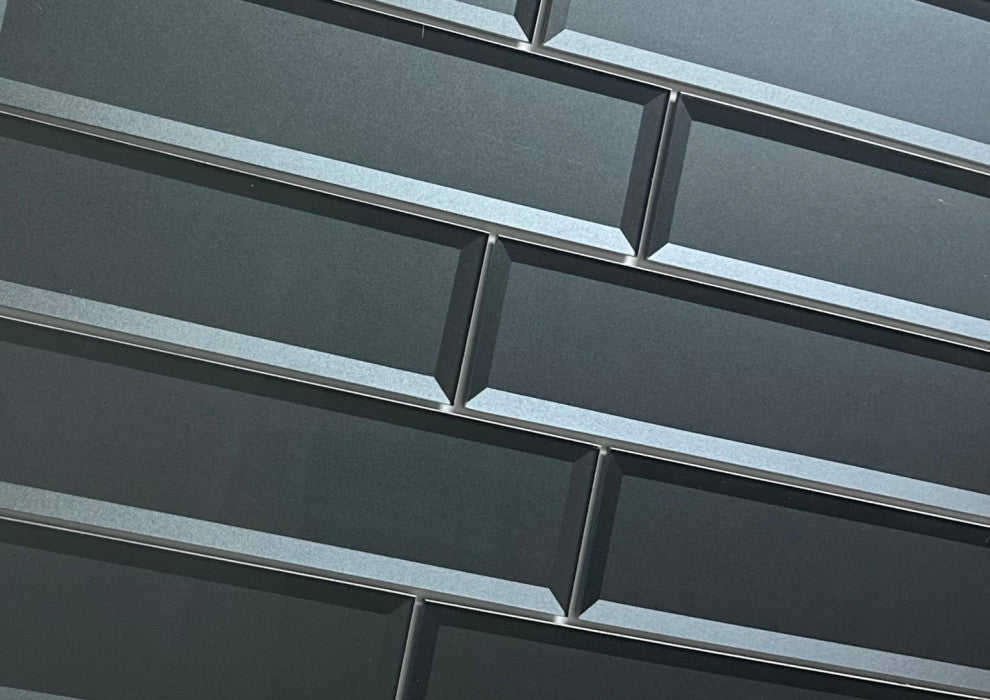 Forever 4"x16" Reverse Bevel Glass Subway Tile,Glossy Gray, Piece