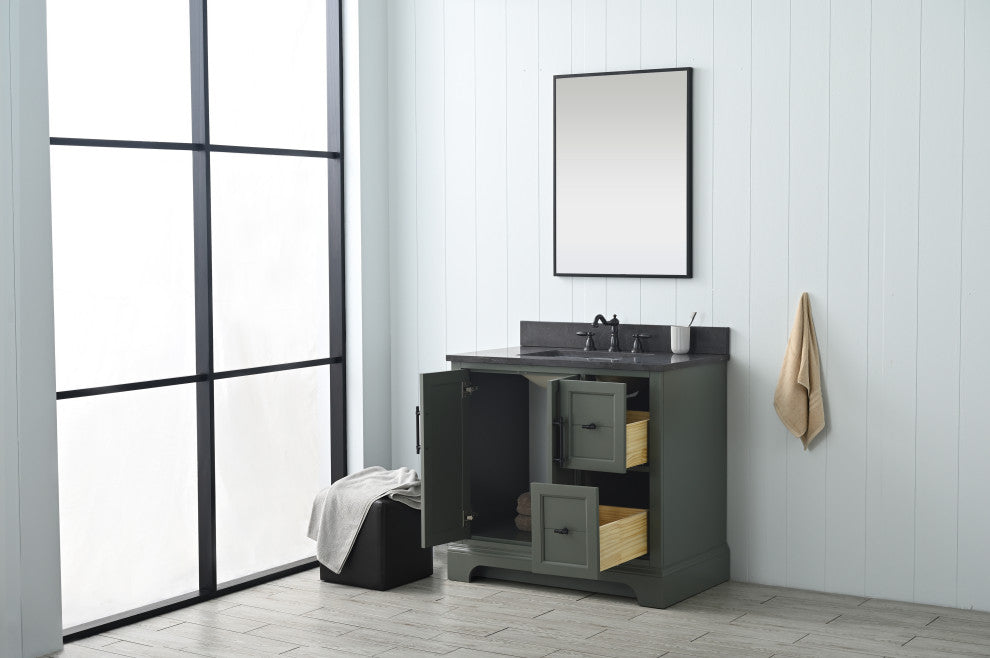 Vanity Art Bathroom Vanity With Sink & Top, Vintage Green, 36", Black Stone