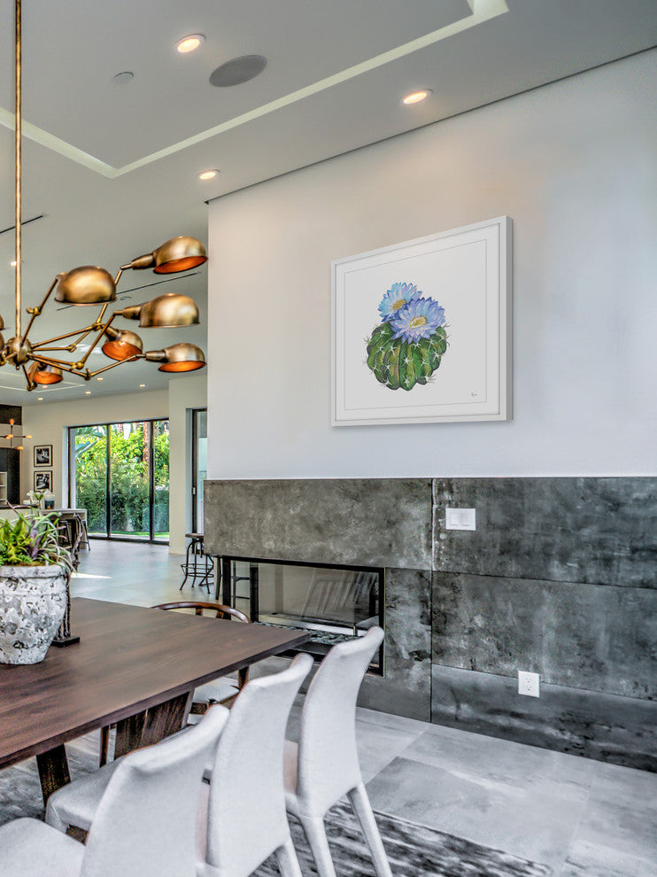 "Blue Cactus" Framed Painting Print, 12"x12"