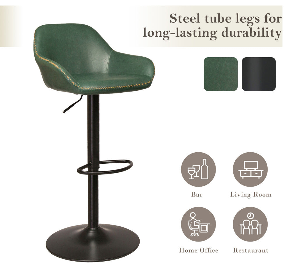 Set of 3 Adjustable Swivel Bar Stool, Hunter Green