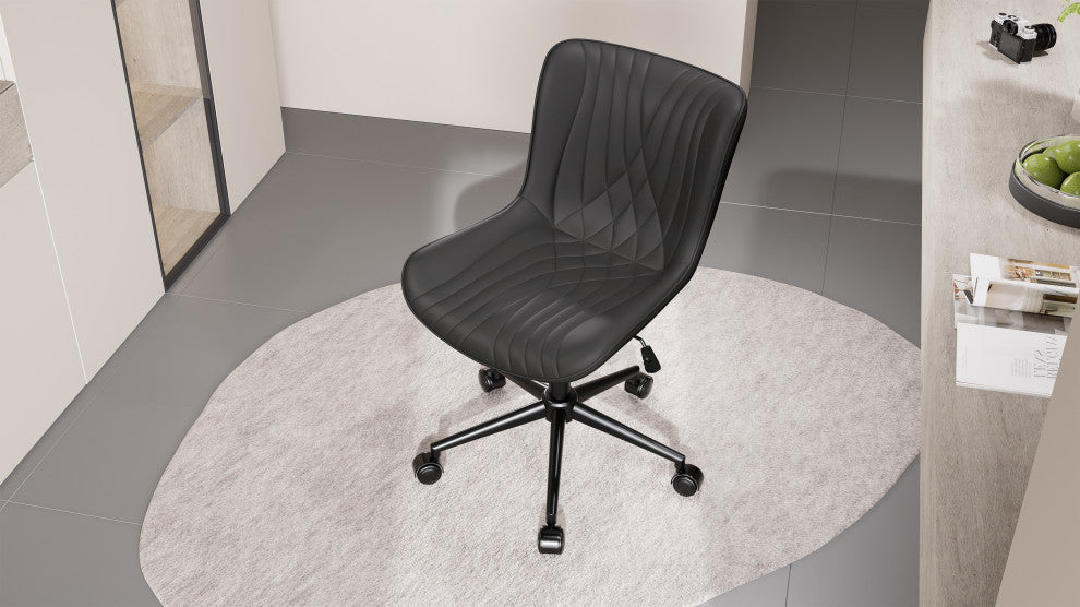 Younike Armless Upholstered Faux Leather Rolling Office Chair, Black