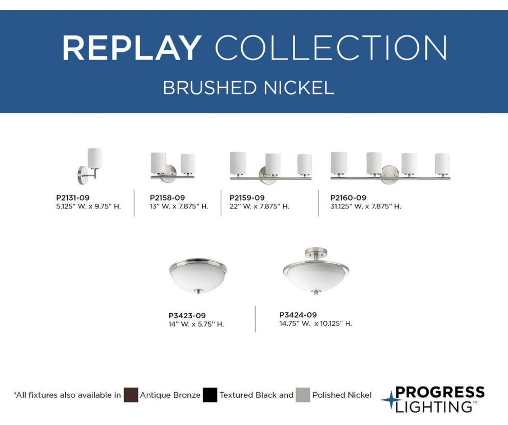 Replay 3-Light Bath Light, Brushed Nickel