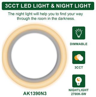 Bathroom Exhaust Fan with Light 90 CFM 1.5 Sones Dimmable Light & Night Light, Silver