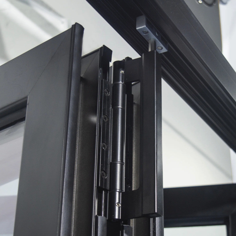 Aluminum folding patio doors 108"x96", black color. low e glass R-L30