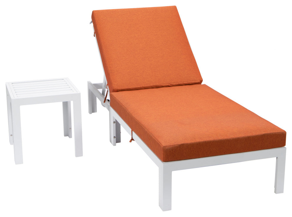 Chelsea White Chaise Lounge Chairs With Side Table, Orange