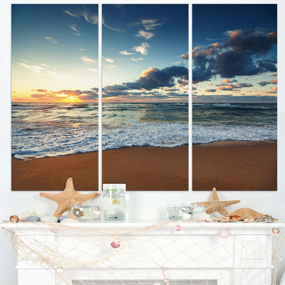 "Sunrise and Glowing Waves in Ocean" Metal Wall Art, 3 Panels, 36"x28"
