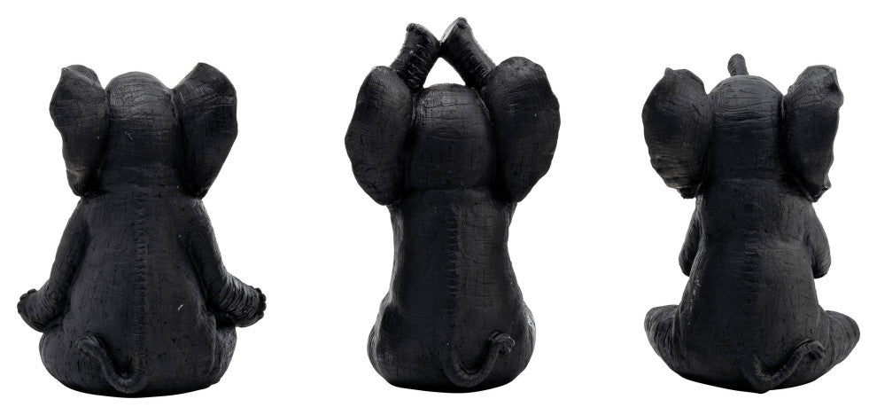 Resin, Set of 3, 8"H, Yoga Elephants, Black