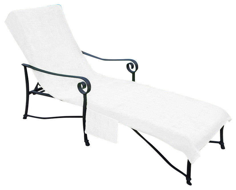 Pool Side Outdoor Lounge Chair Cover With 10" Back and Side Pocket, White, 30"x8