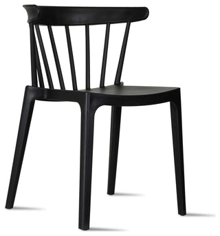 Dining Elbow Side Chair, Plastic Indoor/Outdoor Stackable Slat Back Patio Chair, Black