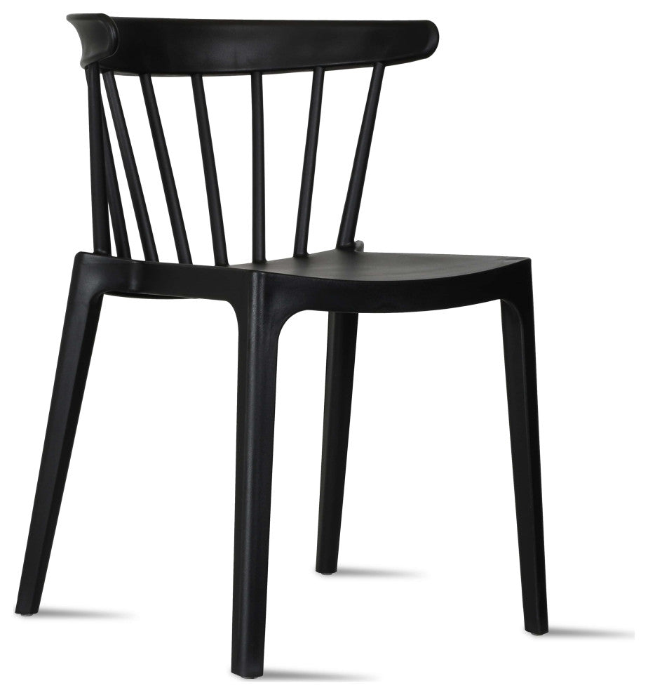 Dining Elbow Side Chair, Plastic Indoor/Outdoor Stackable Slat Back Patio Chair, Black